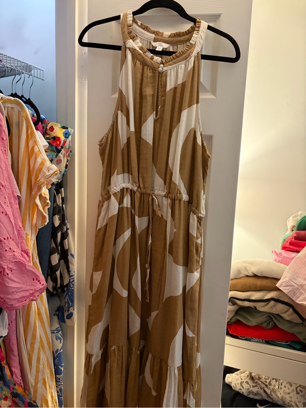 Time and Tru Brown and White Patterned Midi Dress XXL Never Worn